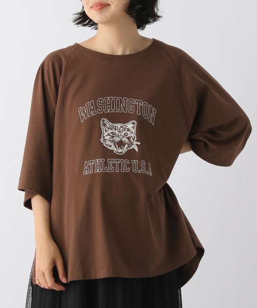 LEPSIM（レプシィム）の「【産前・産後対応】マタニティ／キャットプリントTシャツ　133321（マタニティウェア/グッズ・レディース・チャコールグレー/ブラウン・FREE）」の2枚目の写真