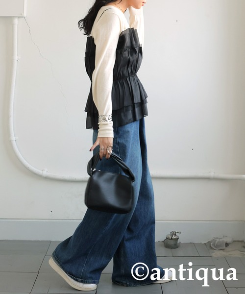antiqua(アンティカ)の「ギャザービスチェ(ベスト・レディース・ホワイト/ブラック・ONESIZE)」の4枚目の写真