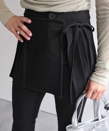 黒 スカート付きフレアパンツ　Lサイズ ラップスカート付センターステッチフレアパンツ | レディース