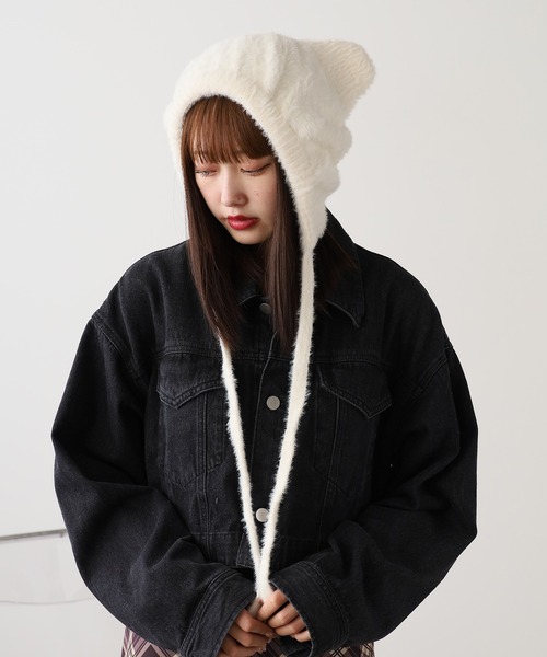 【soduk 】flat knit cap black 猫耳ビーニー soduk 】flat knit cap black 猫耳ビーニー soduk 】flat knit