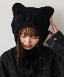 ROOPTOKYO | ひも付き ネコ耳 ニット帽 ニットキャップ バラクラバ(ニットキャップ/ビーニー)
