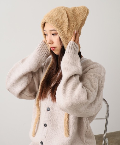 ひも付き ネコ耳 ニット帽 ニットキャップ バラクラバ（ニットキャップ