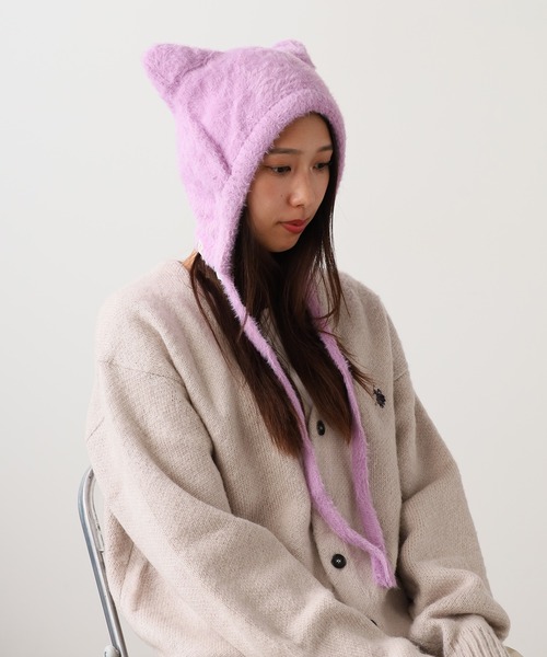 セール】ひも付き ネコ耳 ニット帽 ニットキャップ バラクラバ（ニット