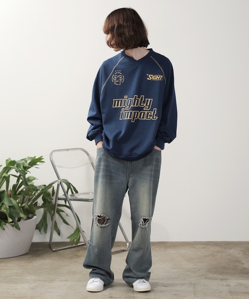 SUGGESTION(サジェッション)の「SUGGESTION/サジェッション サッカー デザイン トレーナー(スウェット・メンズ・グレー系その他/ネイビー系/ブラック×グレー/ネイビー×ホワイト/ブラック×ホワイト/グレー×サックスブルー・L/M)」の7枚目の写真