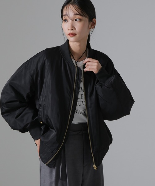 NANO universe（ナノユニバース）の「バックギャザーMA-1ブルゾン（ブルゾン・レディース・グリーン系その他4/ブラック/グレー系その他4・FREE）」の18枚目の写真