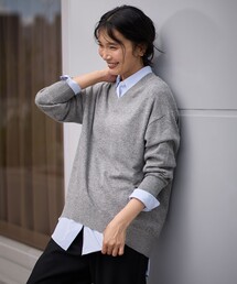 【手洗い可】イタリーヤーンウールカシミヤミックスVネックプルオーバー