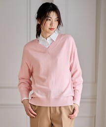【手洗い可】イタリーヤーンウールカシミヤミックスVネックプルオーバー
