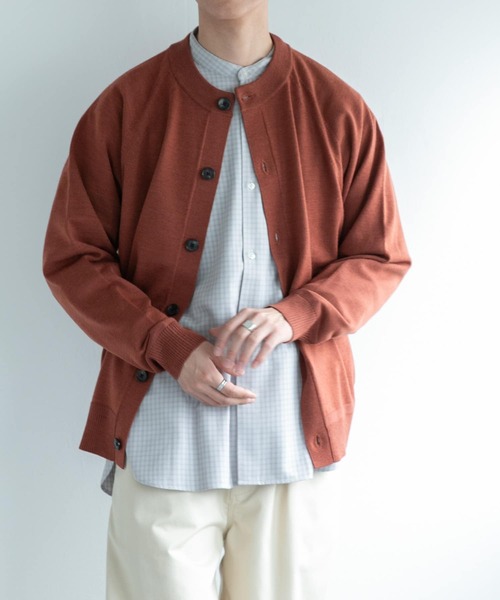 FORK&SPOON(フォークアンドスプーン)の「FORK&SPOON ウーステッドヤーンクルーネックカーディガン(カーディガン/ボレロ・メンズ・オレンジ系その他/ブラック/ライトグレー・4/5)」の1枚目の写真