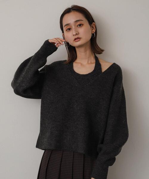 SENSE OF PLACE by URBAN RESEARCH(センスオブプレイスバイアーバンリサーチ)の「ホルターネックアンサンブルセーター(ニット/セーター・レディース・チャコールグレー/パープル/ライトグレー・ONE)」の4枚目の写真