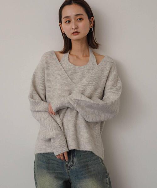 SENSE OF PLACE by URBAN RESEARCH(センスオブプレイスバイアーバンリサーチ)の「ホルターネックアンサンブルセーター(ニット/セーター・レディース・チャコールグレー/パープル/ライトグレー・ONE)」の16枚目の写真