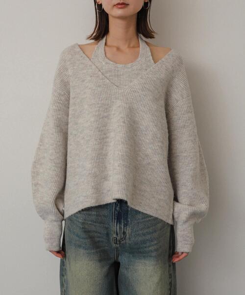 SENSE OF PLACE by URBAN RESEARCH(センスオブプレイスバイアーバンリサーチ)の「ホルターネックアンサンブルセーター(ニット/セーター・レディース・チャコールグレー/パープル/ライトグレー・ONE)」の21枚目の写真