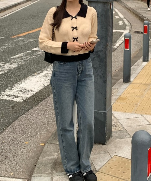 INTER FACTORY（インターファクトリー）の「ﾖｳ - ツートンカラーリボンニット made in INTER FACTORY（ニット/セーター・レディース・ブラック/アイボリー・FREE）」の11枚目の写真