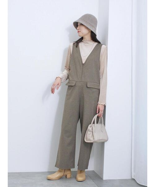 Samansa Mos2 blue(サマンサモスモスブルー)の「カットジャカードオールインワン(サロペット/オーバーオール・レディース・カーキ/ブラック/チャコールグレー・F)」の3枚目の写真