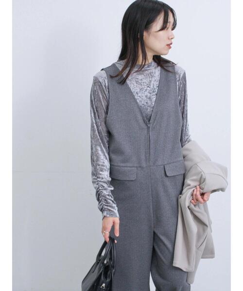 Samansa Mos2 blue(サマンサモスモスブルー)の「カットジャカードオールインワン(サロペット/オーバーオール・レディース・カーキ/ブラック/チャコールグレー・F)」の20枚目の写真