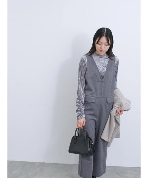 Samansa Mos2 blue(サマンサモスモスブルー)の「カットジャカードオールインワン(サロペット/オーバーオール・レディース・カーキ/ブラック/チャコールグレー・F)」の21枚目の写真