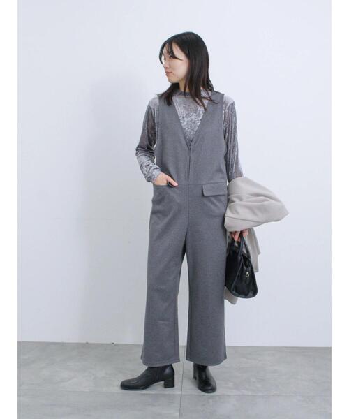 Samansa Mos2 blue(サマンサモスモスブルー)の「カットジャカードオールインワン(サロペット/オーバーオール・レディース・カーキ/ブラック/チャコールグレー・F)」の22枚目の写真