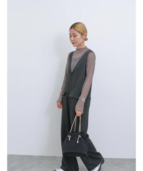 Samansa Mos2 blue(サマンサモスモスブルー)の「カットジャカードオールインワン(サロペット/オーバーオール・レディース・カーキ/ブラック/チャコールグレー・F)」の17枚目の写真