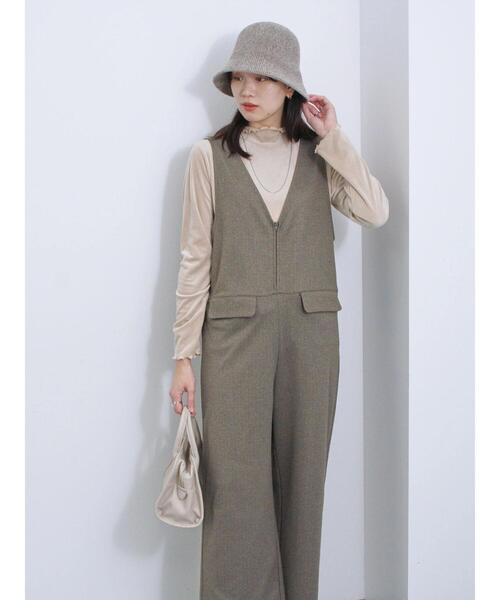 Samansa Mos2 blue(サマンサモスモスブルー)の「カットジャカードオールインワン(サロペット/オーバーオール・レディース・カーキ/ブラック/チャコールグレー・F)」の19枚目の写真