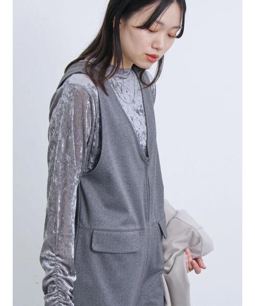 Samansa Mos2 blue(サマンサモスモスブルー)の「カットジャカードオールインワン(サロペット/オーバーオール・レディース・カーキ/ブラック/チャコールグレー・F)」の4枚目の写真