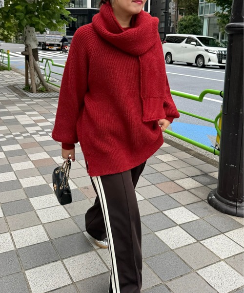 archives（アルシーヴ）の「【Ltd.】STOLE KNIT（ニット/セーター・レディース・レッド/ネイビー・MEDIUM）」の2枚目の写真