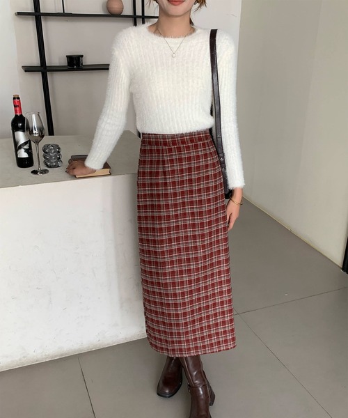 Doula Doula（ドゥーラドゥーラ）の「チェック柄タイトスカート（スカート・レディース・ブラック/レッド/ブラウン・L/M）」の3枚目の写真