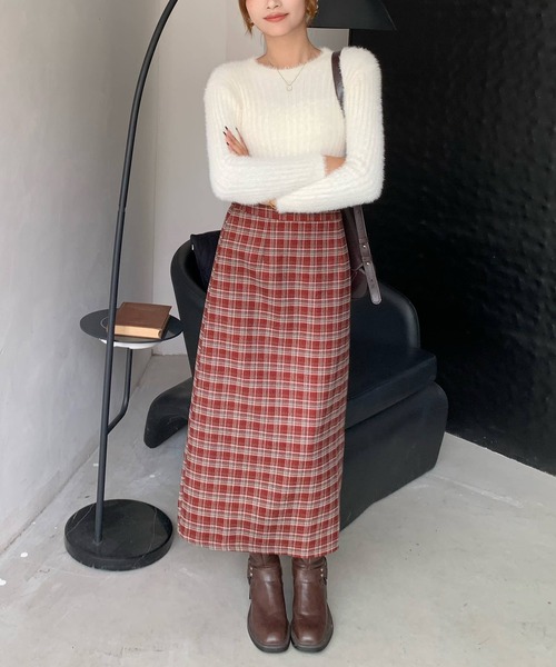 Doula Doula（ドゥーラドゥーラ）の「チェック柄タイトスカート（スカート・レディース・ブラック/レッド/ブラウン・L/M）」の21枚目の写真