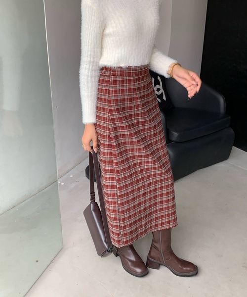 Doula Doula（ドゥーラドゥーラ）の「チェック柄タイトスカート（スカート・レディース・ブラック/レッド/ブラウン・L/M）」の22枚目の写真