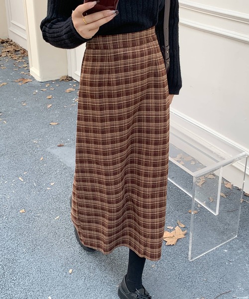 Doula Doula（ドゥーラドゥーラ）の「チェック柄タイトスカート（スカート・レディース・ブラック/レッド/ブラウン・L/M）」の15枚目の写真