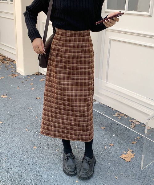 Doula Doula（ドゥーラドゥーラ）の「チェック柄タイトスカート（スカート・レディース・ブラック/レッド/ブラウン・L/M）」の18枚目の写真