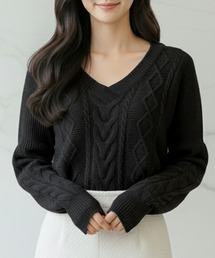 Julia Boutique | 選べるVネック・タートルネック ケーブルニットトップス・セーター(ニット/セーター)