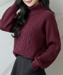 JULIA BOUTIQUE（ジュリアブティック）の「選べるVネック・タートルネック ケーブルニットトップス・セーター（ニット/セーター）」