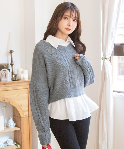 Julia Boutique（ジュリアブティック）の「選べるVネック・タートルネック ケーブルニットトップス・セーター（ニット/セーター・レディース・ブラック系1/ブラック系2/ホワイト系1/ホワイト系2/グレー系1/グレー系2/カーキ系1/カーキ系2/パープル系1/パープル系2/ブルー系1/ブルー系2/ベージュ系1/ベージュ系2/ワイン系1/ワイン系2・ONE）」の22枚目の写真