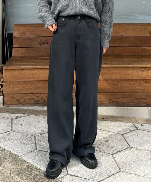 LE MORE(リモア)の「ルーズワイドカラーパンツ(デニムパンツ・レディース・チャコール/アイボリー・FREE)」の20枚目の写真