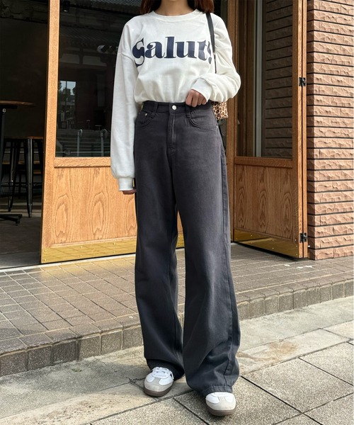 LE MORE(リモア)の「ルーズワイドカラーパンツ(デニムパンツ・レディース・チャコール/アイボリー・FREE)」の18枚目の写真