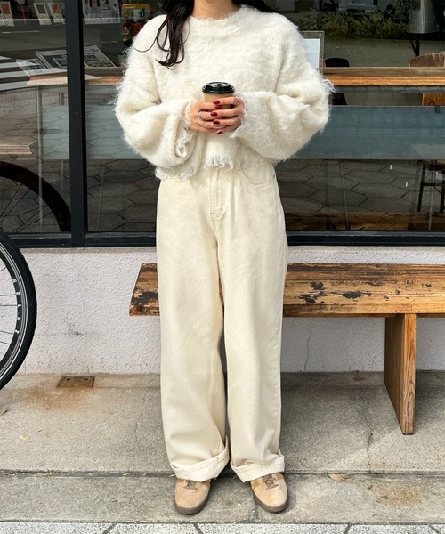 LE MORE(リモア)の「ルーズワイドカラーパンツ(デニムパンツ・レディース・チャコール/アイボリー・FREE)」の7枚目の写真