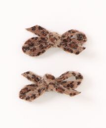 SPINNS | 【2個セット】ヒョウ柄ハラコリボンクリップ(バレッタ/ヘアクリップ)