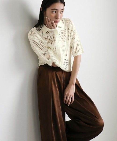 透かし編みポロカーディガン（カーディガン/ボレロ）｜select MOCA