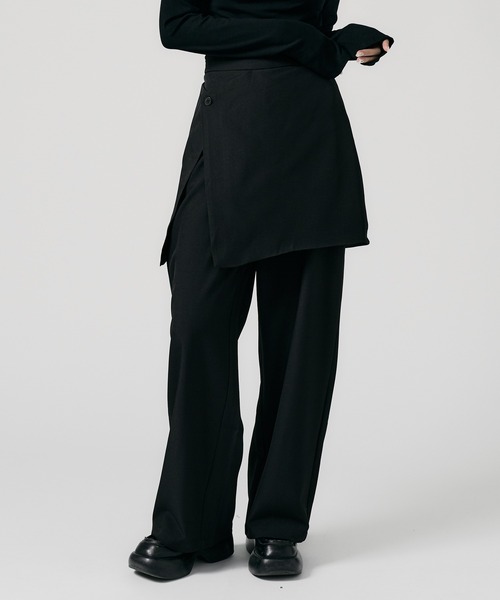 Chick（チック）の「Wrap Skirt with Slacks / 巻きスカート風 レギュラースラックス（スラックス・レディース・グレー/ブラック/ナチュラル・FREE）」の2枚目の写真