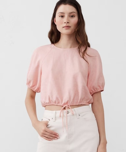 BANANA REPUBLIC FACTORY STORE(バナナリパブリック ファクトリーストア)の「BANANA REPUBLIC FACTORY STORE リネンブレンド タイヘムトップス(シャツ/ブラウス・レディース・ブラウン/ピンク/ベージュ・XS/S/M/L)」の3枚目の写真