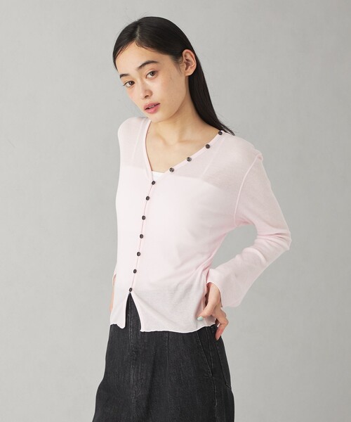 EMMEL REFINES（エメルリファインズ）の「＜EMMEL REFINES＞EM ハリヌキ フライス Vネック カーディガン（カーディガン/ボレロ・レディース・ネイビー/ライム/ピンク・FREE）」の6枚目の写真