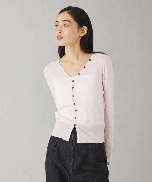 EMMEL REFINES（エメルリファインズ）の「＜EMMEL REFINES＞EM ハリヌキ フライス Vネック カーディガン（カーディガン/ボレロ・レディース・ネイビー/ライム/ピンク・FREE）」の7枚目の写真