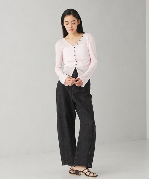 EMMEL REFINES（エメルリファインズ）の「＜EMMEL REFINES＞EM ハリヌキ フライス Vネック カーディガン（カーディガン/ボレロ・レディース・ネイビー/ライム/ピンク・FREE）」の10枚目の写真