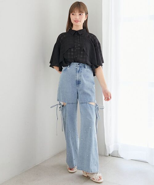 MAJESTIC LEGON(マジェスティックレゴン)の「【WEB限定/カラバリ豊富/通気性抜群で涼しい】シアーケープブラウス(シャツ/ブラウス・レディース・グレー/A/ブラック/アイボリー/グレー系その他/ホワイト系その他/ブラック系その他/グレー系その他2・MEDIUM)」の16枚目の写真