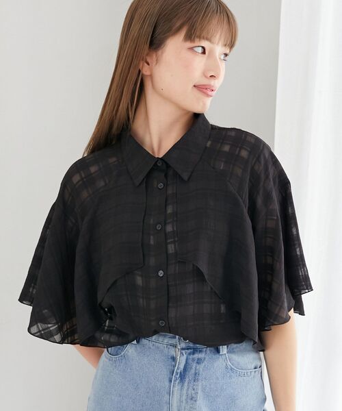 MAJESTIC LEGON(マジェスティックレゴン)の「【WEB限定/カラバリ豊富/通気性抜群で涼しい】シアーケープブラウス(シャツ/ブラウス・レディース・グレー/A/ブラック/アイボリー/グレー系その他/ホワイト系その他/ブラック系その他/グレー系その他2・MEDIUM)」の20枚目の写真