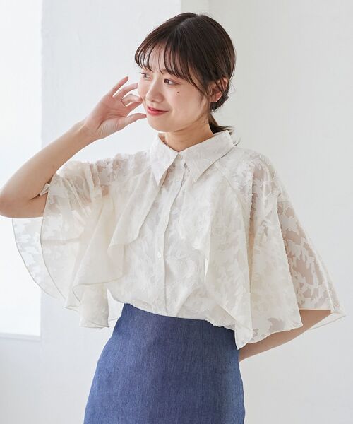 MAJESTIC LEGON（マジェスティックレゴン）の「シアーケープブラウス（シャツ/ブラウス・レディース・グレー/A/ブラック/アイボリー/グレー系その他/ホワイト系その他/ブラック系その他/グレー系その他2/ブラック系その他2・MEDIUM）」の13枚目の写真