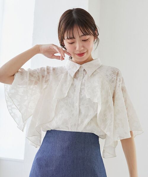 MAJESTIC LEGON（マジェスティックレゴン）の「シアーケープブラウス（シャツ/ブラウス・レディース・グレー/A/ブラック/アイボリー/グレー系その他/ホワイト系その他/ブラック系その他/グレー系その他2/ブラック系その他2・MEDIUM）」の14枚目の写真
