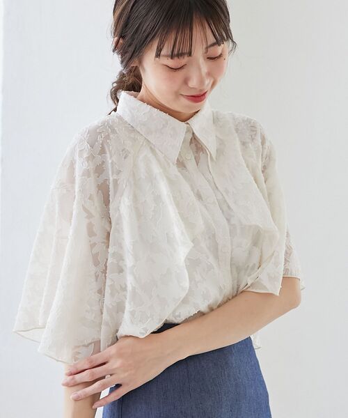 MAJESTIC LEGON（マジェスティックレゴン）の「シアーケープブラウス（シャツ/ブラウス・レディース・グレー/A/ブラック/アイボリー/グレー系その他/ホワイト系その他/ブラック系その他/グレー系その他2/ブラック系その他2・MEDIUM）」の16枚目の写真