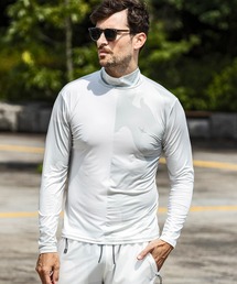 1PIU1UGUALE3 RELAX(ウノピゥウノウグァーレトレ リラックス)プリントロゴ クレイジーカラー カモ柄 モックネックロングTシャツ(伸縮性 / 吸水速乾)