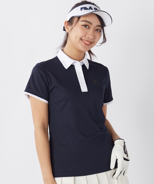 ブラウス シャツ 「FILA GOLF」タイポ柄　半袖シャツ　　「吸汗速乾/紫外線対策/UVケア」 レディース FILA GOLF ブラウス シャツ 「FILA GOLF」タイポ柄 半袖シャツ