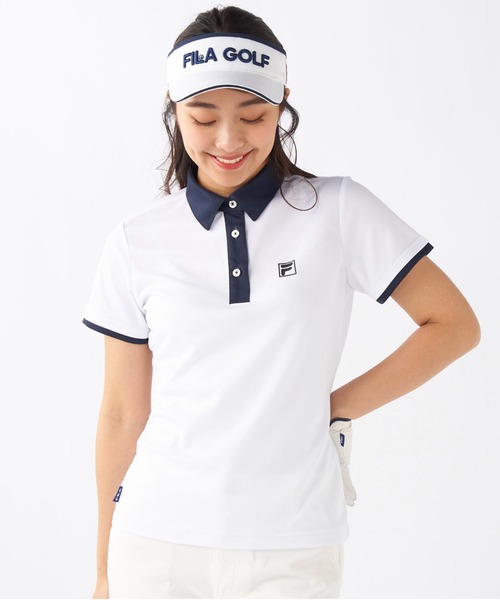ブラウス シャツ 「FILA GOLF」タイポ柄　半袖シャツ　　「吸汗速乾/紫外線対策/UVケア」 レディース FILA GOLF ブラウス シャツ 「FILA GOLF」タイポ柄 半袖シャツ